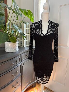ASOS Black Lace Long Sleeve Sheath Dress